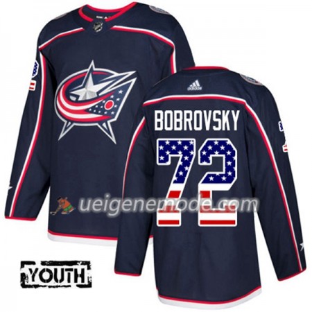 Kinder Eishockey Blue Jackets Trikot Sergei Bobrovsky 72 Adidas 2017-2018 Marineblau USA Flag Fashion Authentic
